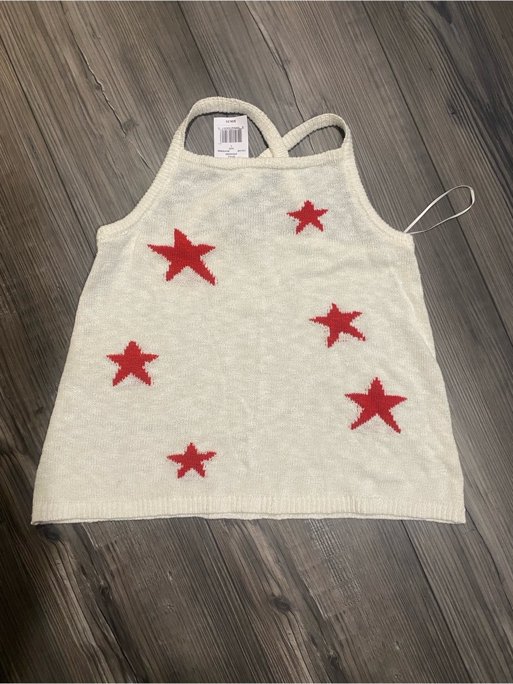 Cream Knit Tank with Red Star Pattern